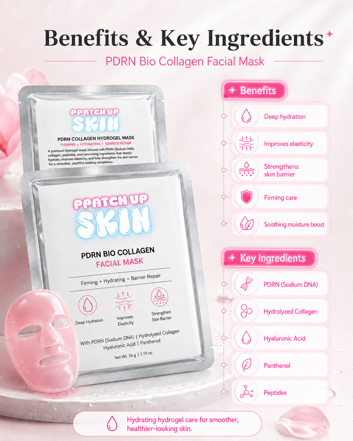 PPatch Up Skin™ PDRN Bio Collagen Hydrogel Mask
(34g)