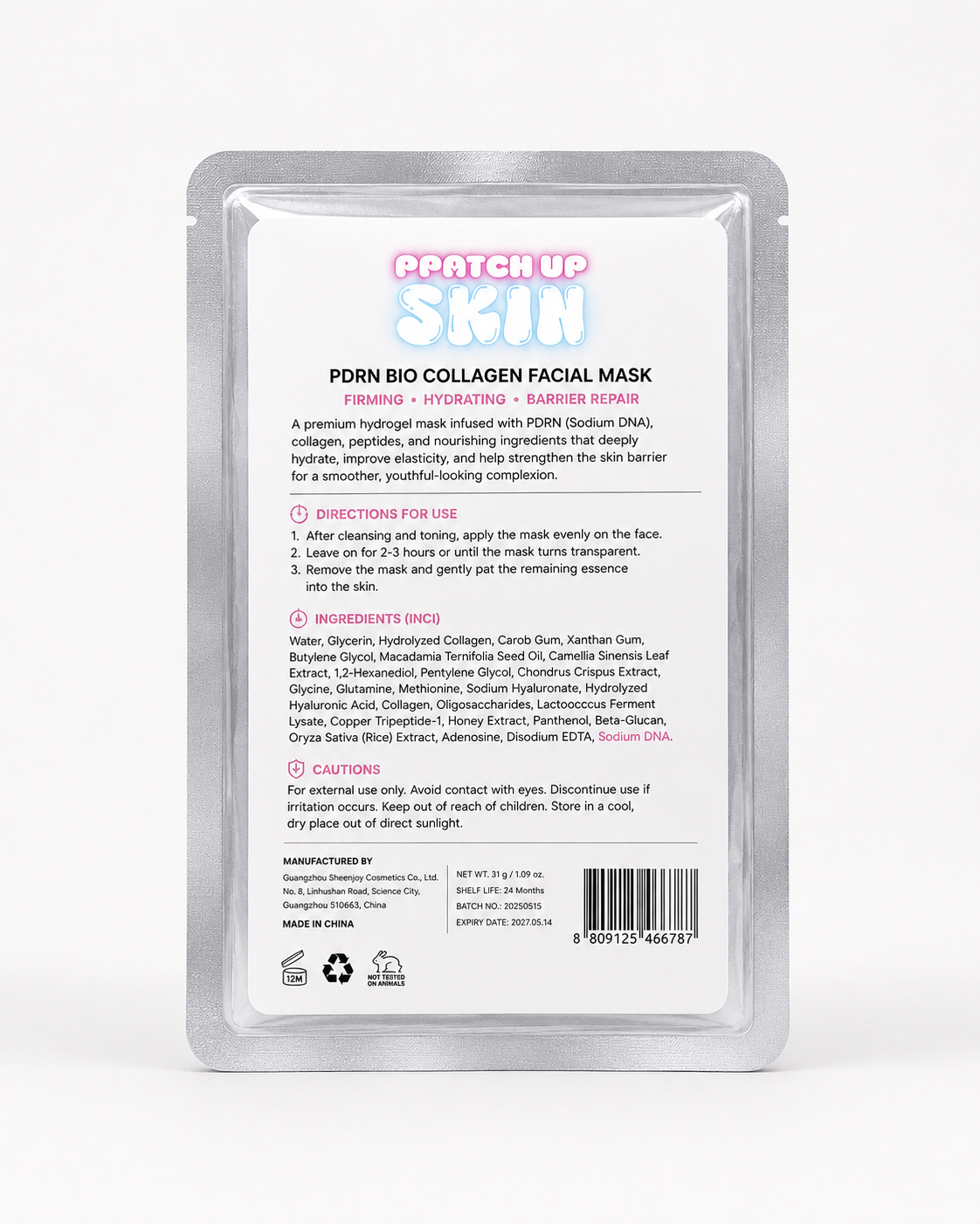 PPatch Up Skin™ PDRN Bio Collagen Hydrogel Mask
(34g)